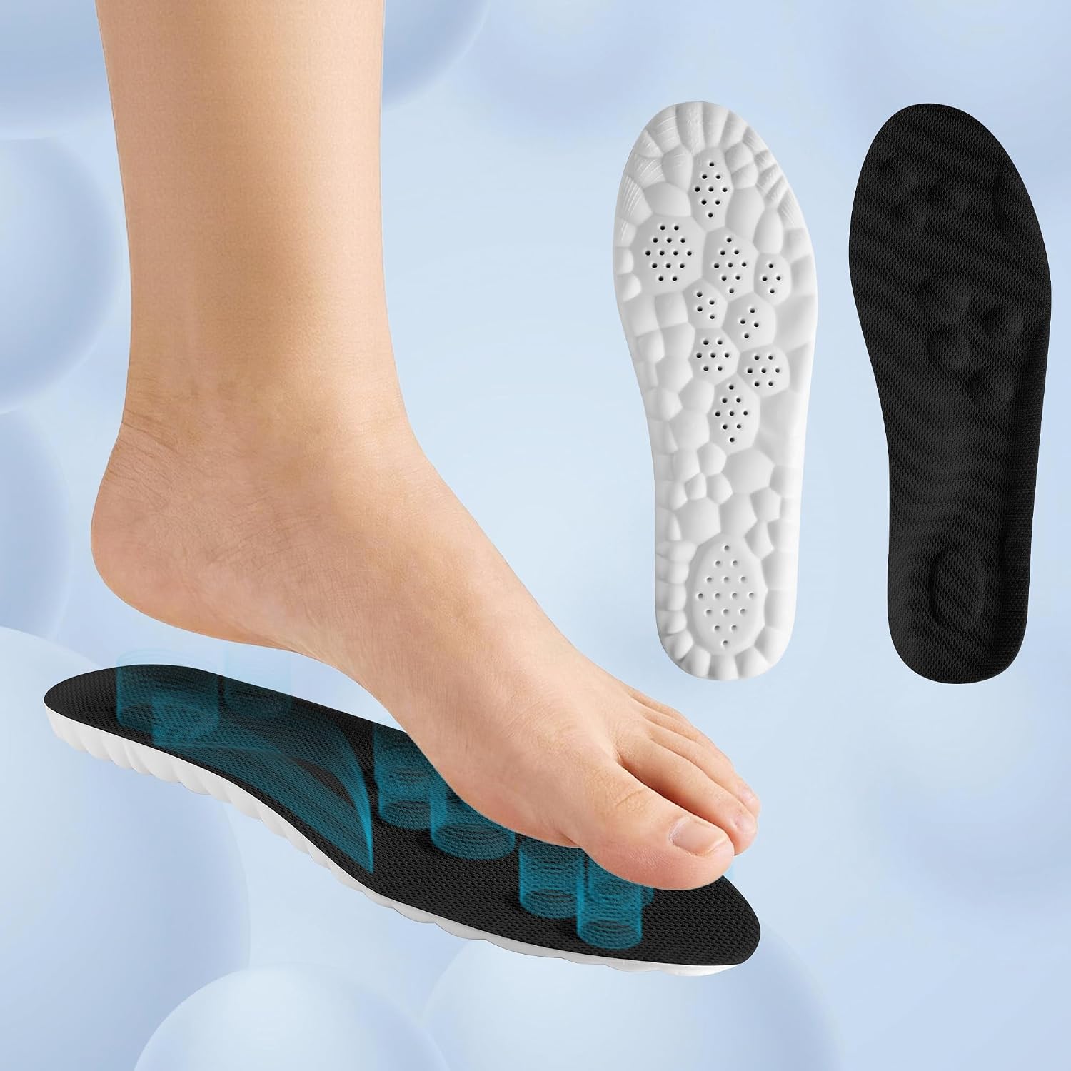 4D Cloud Steppers Insoles for Men and Women - Inserts, Soft, Memory Foam Insoles for Shoes, Boots & Sneakers (Black, Men: US 7-10/ Women: US 8.5-12) - Image 5