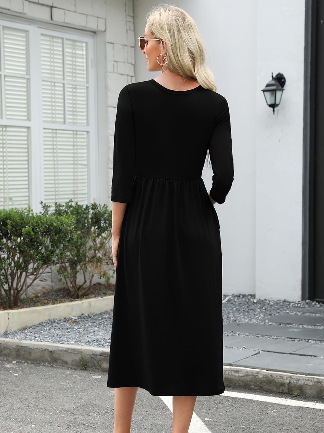 Heymoments Women's Casual 3/4 Sleeve Midi Dress Crewneck A Line Tiered Flowy Loose Travel Long Dresses with Pockets - Image 5