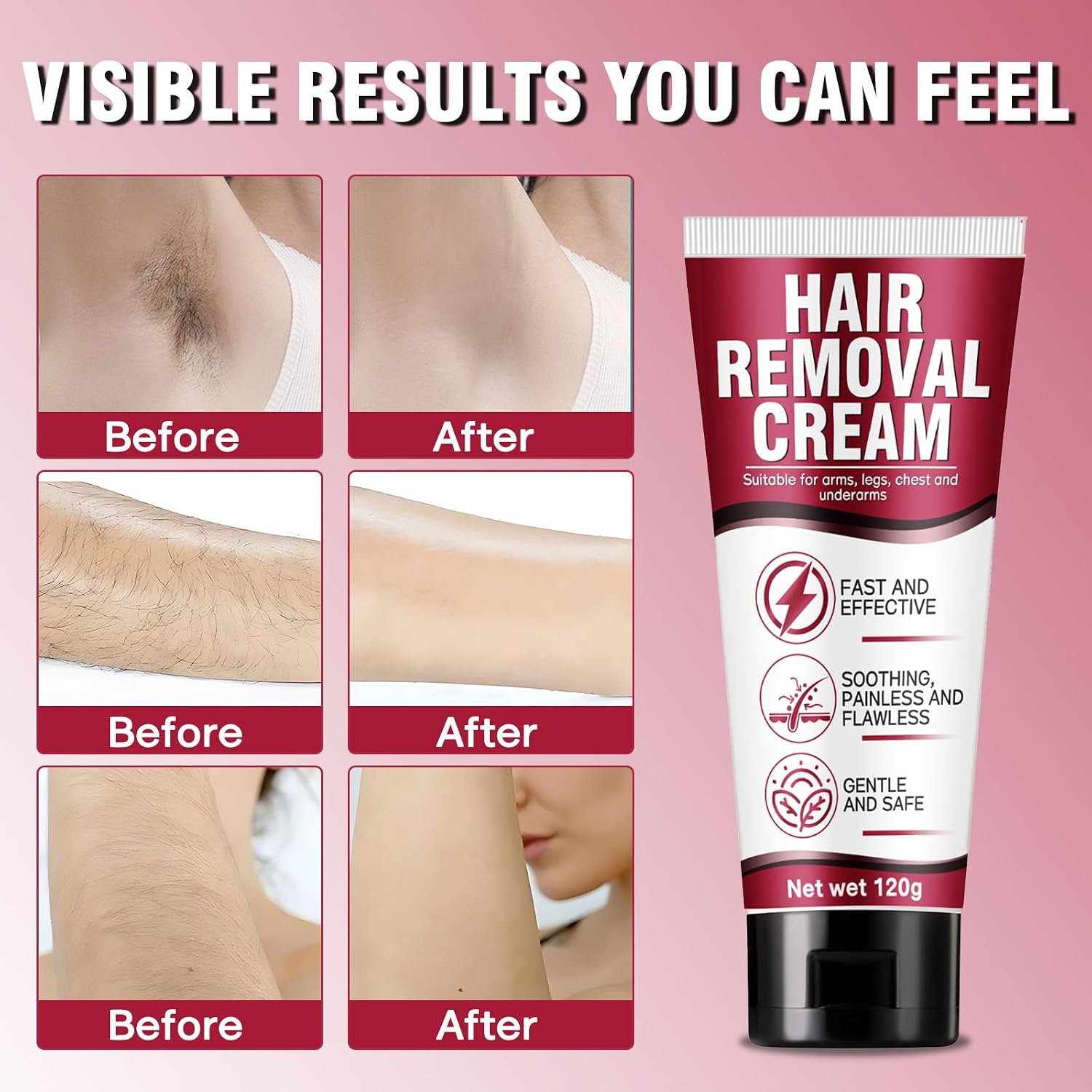 Hair Removal Cream for Women, Crema Depiladora Para Mujer, Fast-Acting, Effective Painless Flawless Depilatory Cream for Legs, Arms, Underarms, Stomach, Pubic Area and Bikini Line 120g - Image 4