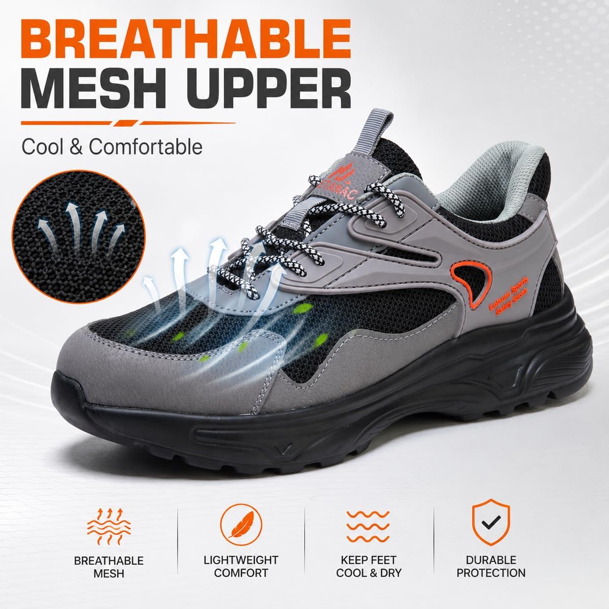 Steel Toe Shoes for Men,Lightweight Industrial Work Safety Sneaker | Comfort Cushioning EVA Sole,Durable for Warehouse Work, Breathable Puncture Resistant Tennis Footwear for All-Day Standing - Image 5