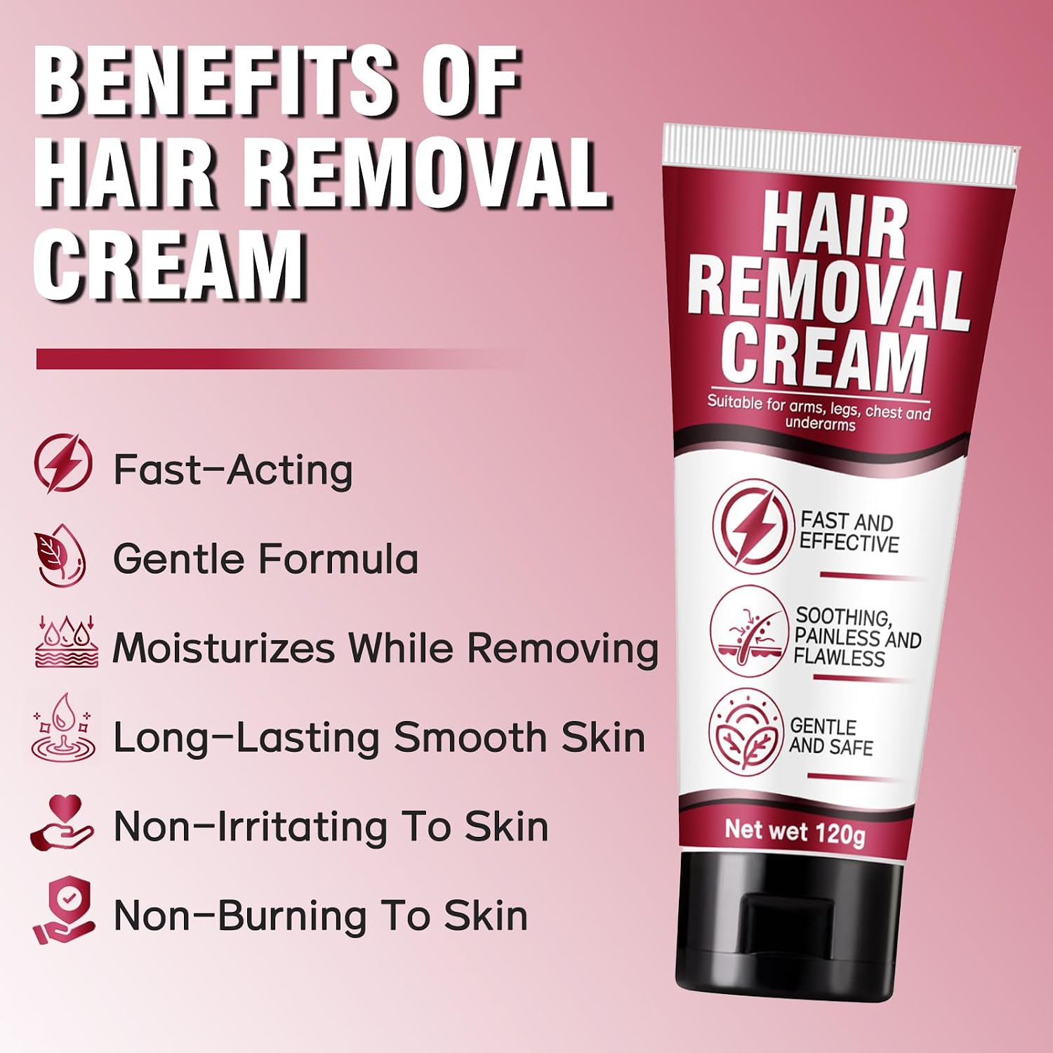 Hair Removal Cream for Women, Crema Depiladora Para Mujer, Fast-Acting, Effective Painless Flawless Depilatory Cream for Legs, Arms, Underarms, Stomach, Pubic Area and Bikini Line 120g - Image 2