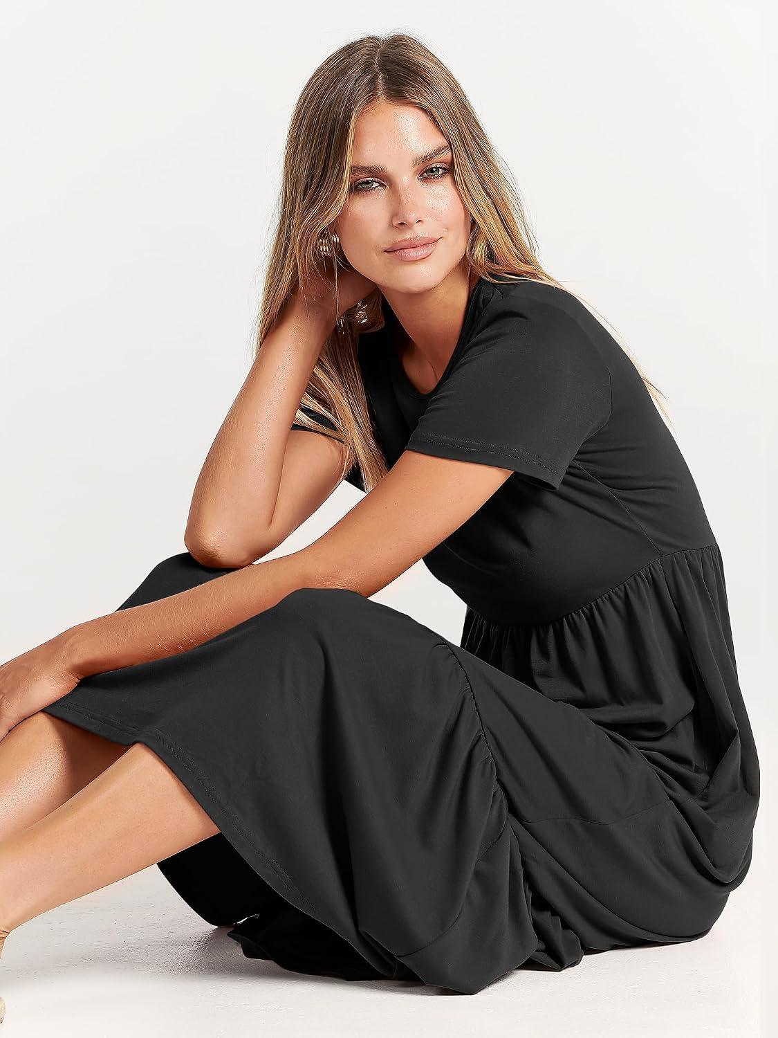 ANRABESS Womens 2026 Summer Casual Maxi Dress A line Tiered Flowy Short Sleeve Crewneck T Shirt Beach Travel Long Dresses - Image 9