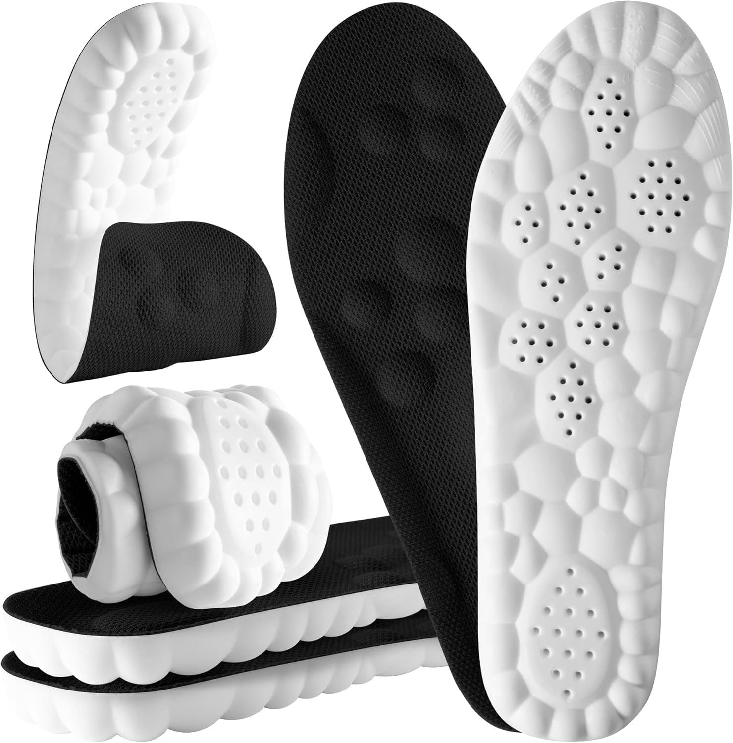 4D Cloud Steppers Insoles for Men and Women - Inserts, Soft, Memory Foam Insoles for Shoes, Boots & Sneakers (Black, Men: US 7-10/ Women: US 8.5-12)