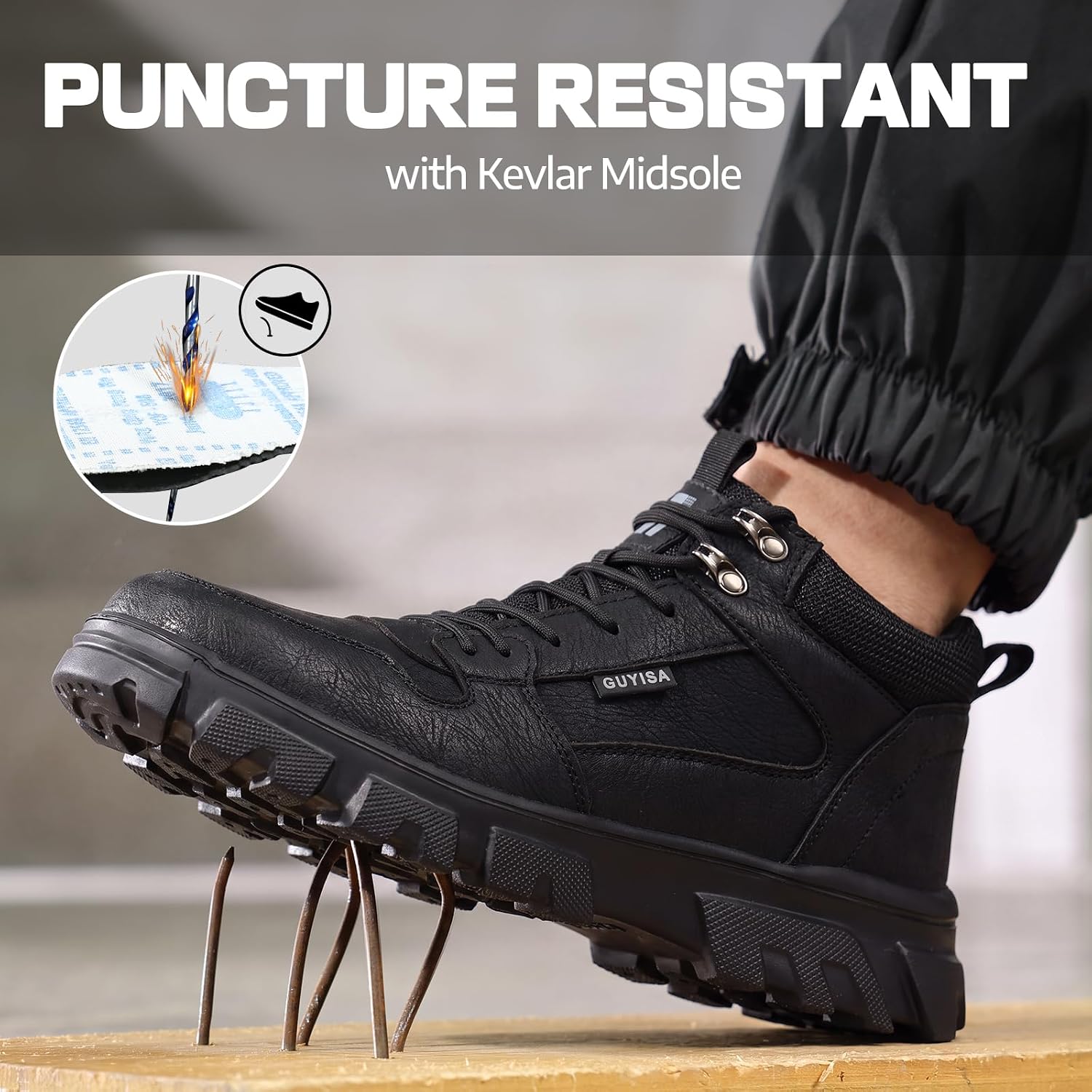 Light Steel Toe Boots for Men Comfortable Work Boots for Warehouse | Lightweight Safety Boots with Puncture Resistant Midsole, Protective Work Boots for Warehouse Factory Black - Image 3