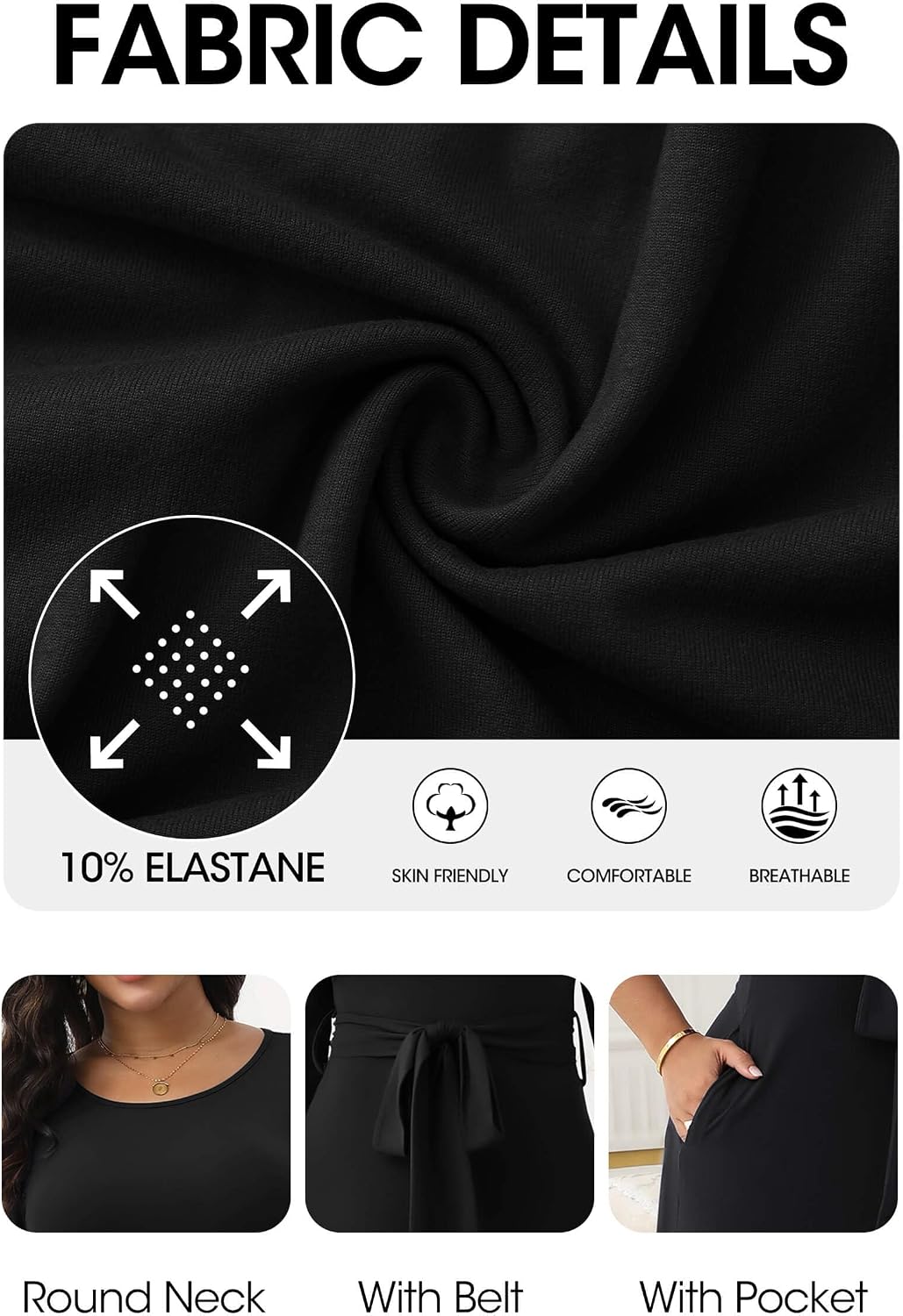 FANDEE Maxi Long Dress Women, Church A Line Casual Empire Waist Dresses | Tea party date funeral work dress, flowy 3/4 sleeve round neck with pockets, m-3xl, breathable fabric - Image 6