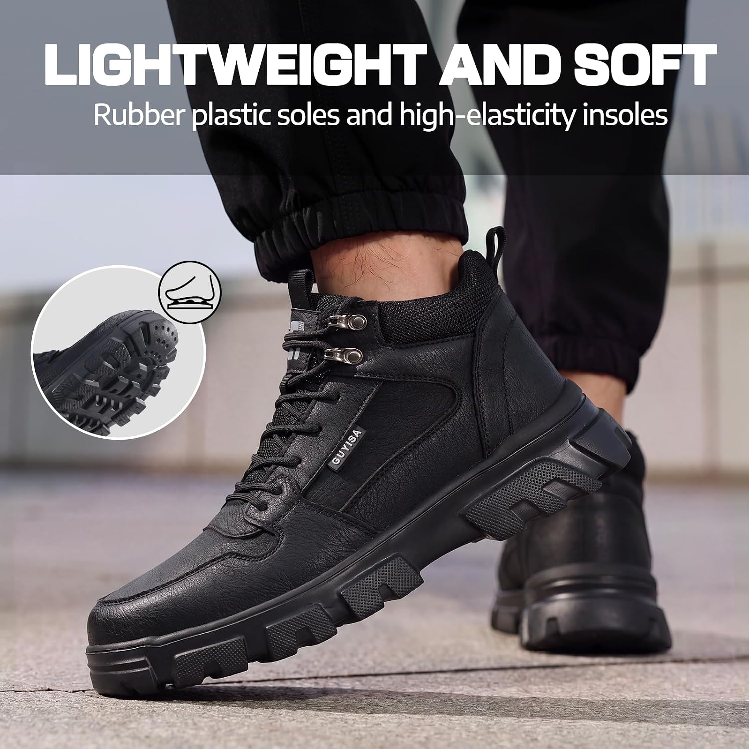 Light Steel Toe Boots for Men Comfortable Work Boots for Warehouse | Lightweight Safety Boots with Puncture Resistant Midsole, Protective Work Boots for Warehouse Factory Black - Image 4