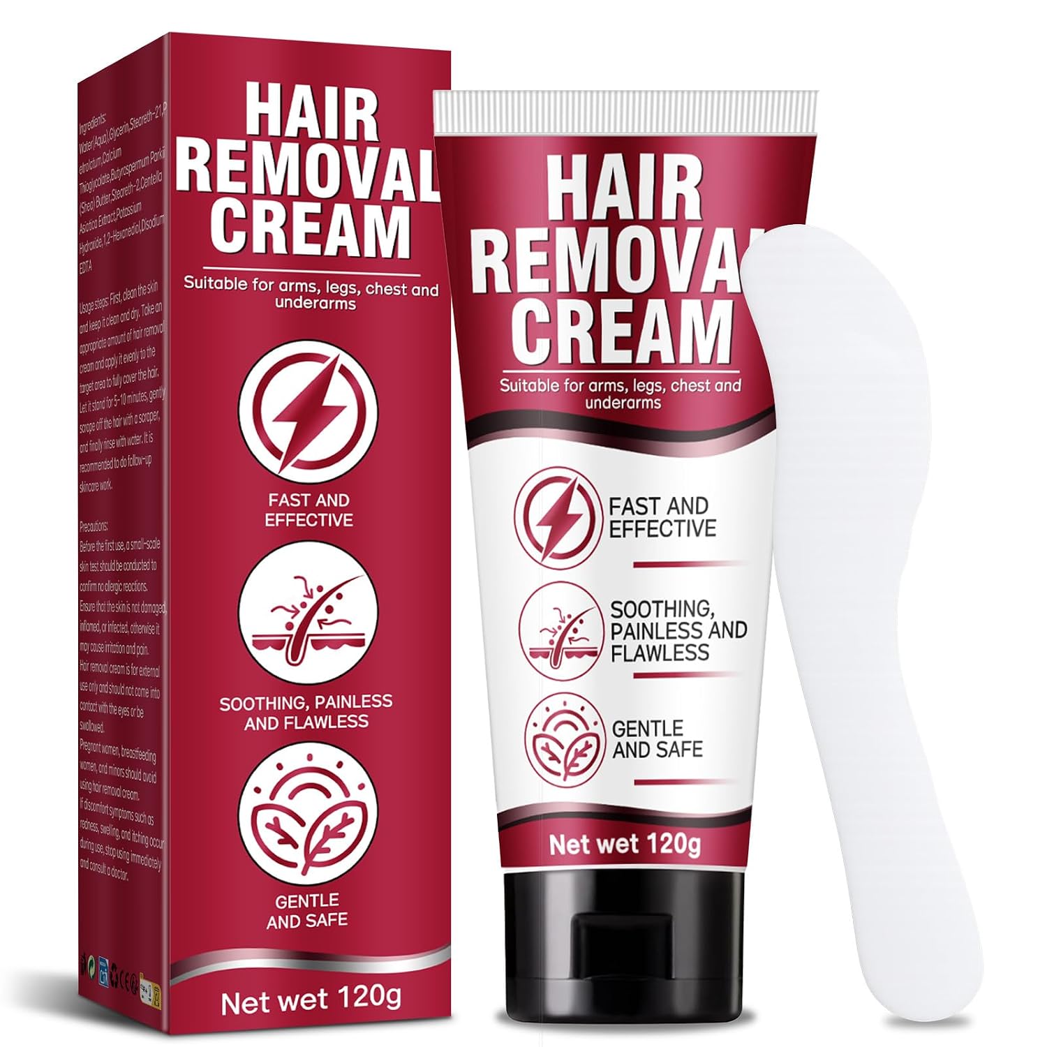 Hair Removal Cream for Women, Crema Depiladora Para Mujer, Fast-Acting, Effective Painless Flawless Depilatory Cream for Legs, Arms, Underarms, Stomach, Pubic Area and Bikini Line 120g