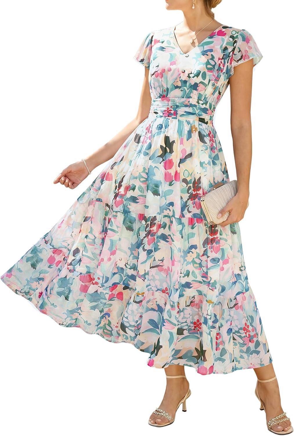 GRACE KARIN Women Summer Dress,Maxi Floral Wedding Guest Dresses