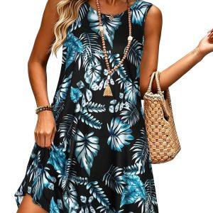 elescat Women's Summer Dresses Casual Sleeveless Loose Sundress with Pocket