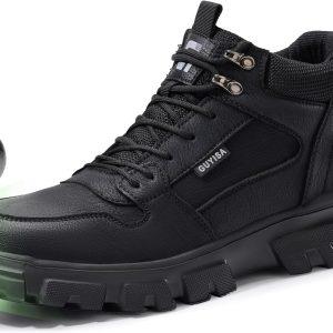 Light Steel Toe Boots for Men Comfortable Work Boots for Warehouse | Lightweight Safety Boots with Puncture Resistant Midsole, Protective Work Boots for Warehouse Factory Black