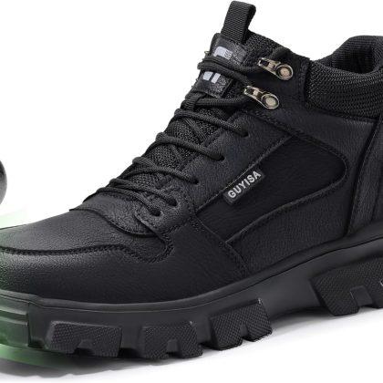 Light Steel Toe Boots for Men Comfortable Work Boots for Warehouse | Lightweight Safety Boots with Puncture Resistant Midsole, Protective Work Boots for Warehouse Factory Black