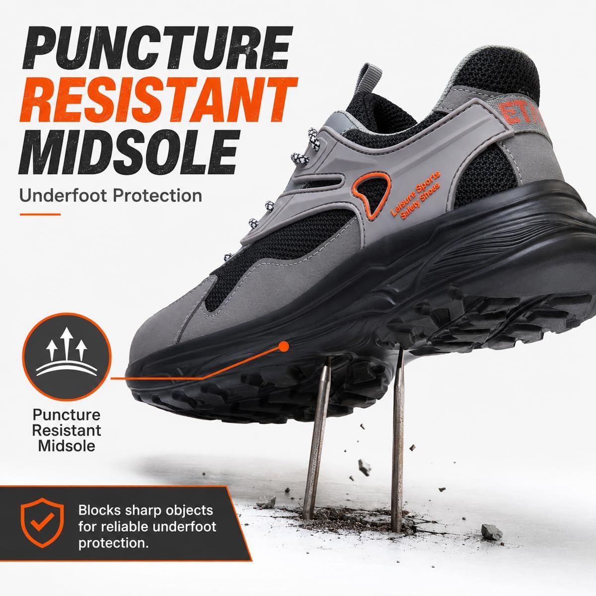 Steel Toe Shoes for Men,Lightweight Industrial Work Safety Sneaker | Comfort Cushioning EVA Sole,Durable for Warehouse Work, Breathable Puncture Resistant Tennis Footwear for All-Day Standing - Image 3