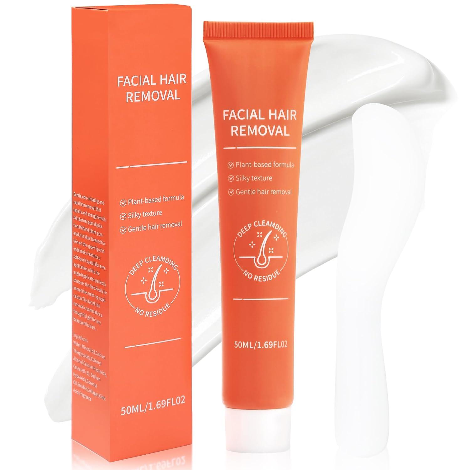 Facial Hair Removal Cream For Women, Gentle Face Hair Removal Cream For Sensitive Skin, Natural Depilatory Cream For Face Chin Peach Fuzz Upper Lip Hair, Flawless Facial Hair Remover, 1.69 Fl Oz