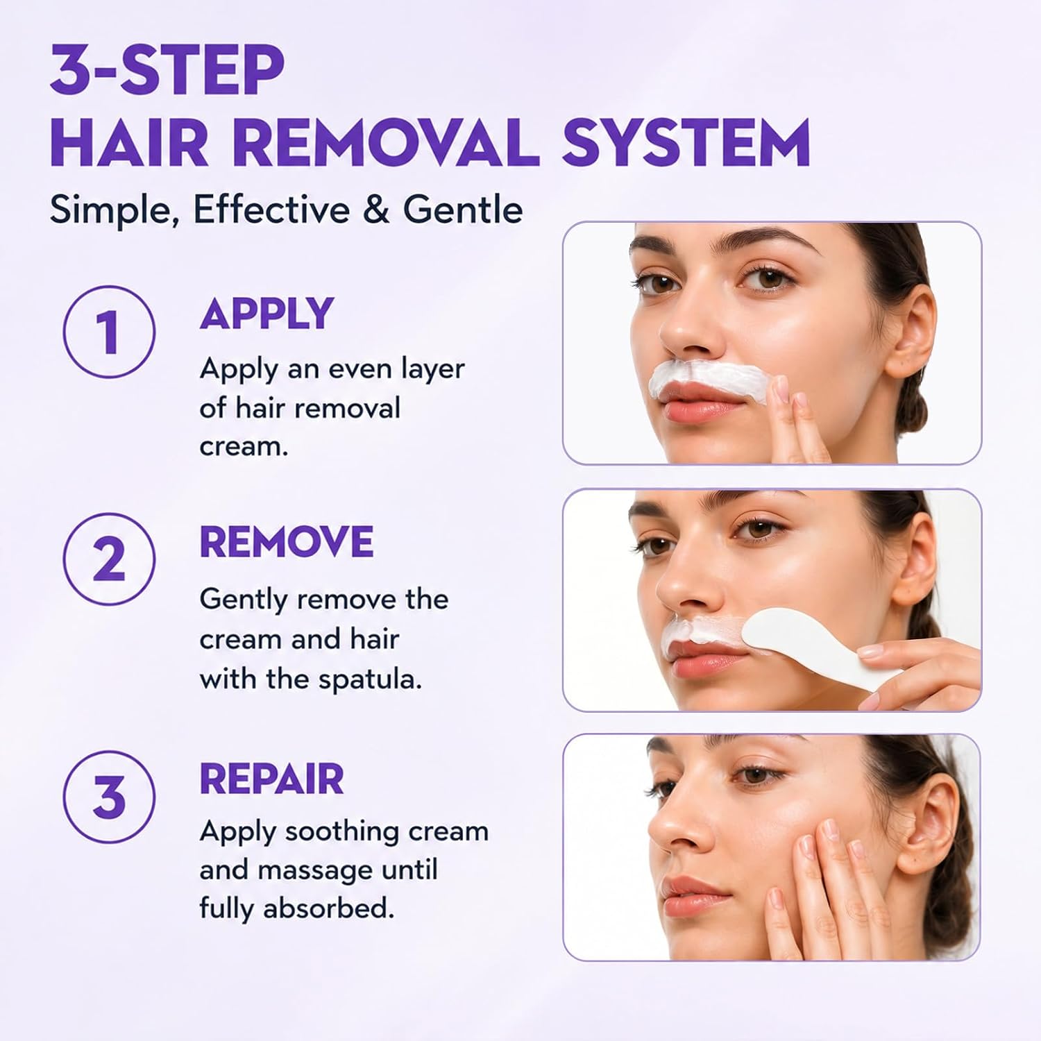 Hair Removal Cream, Facial Hair Removal Cream for Women with Soothing Cream - Image 4