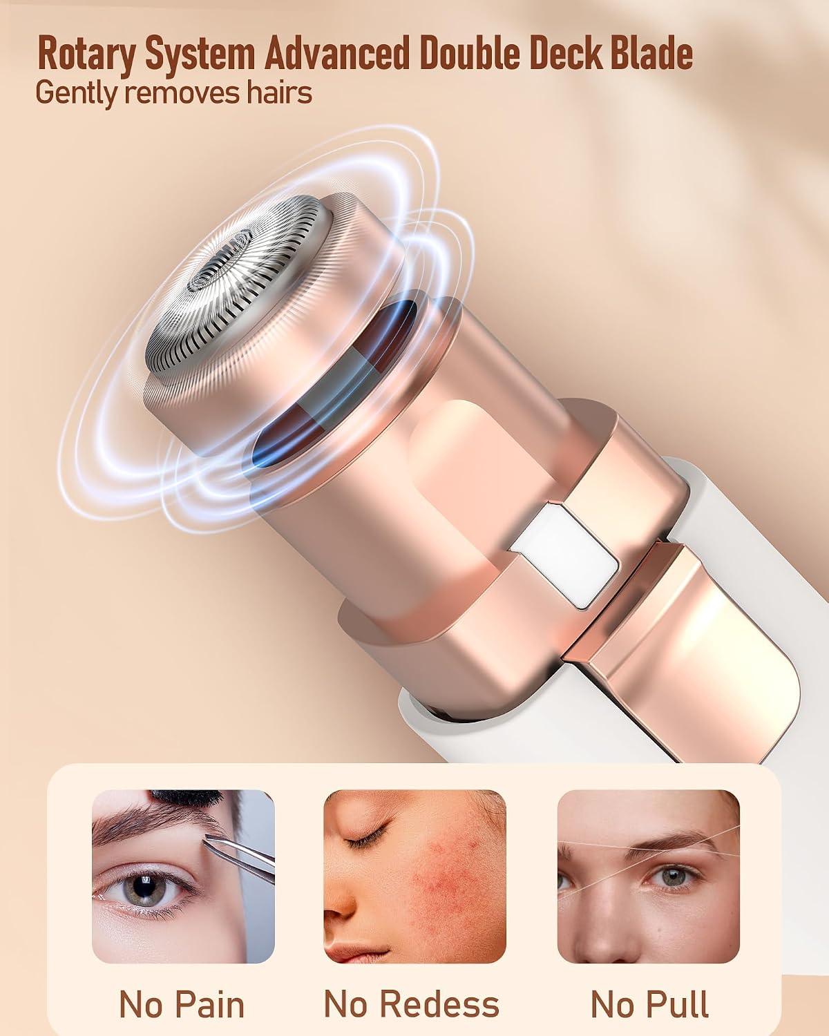 Eyebrow Trimmer Facial Hair Removal for Women: 2 in 1 Rechargeable Face Shaver with LED Light, Painless Electric Eyebrow Razor for Eyebrows, Upper Lip, Chin, Peach Fuzz & Fine Facial Hair - Image 3