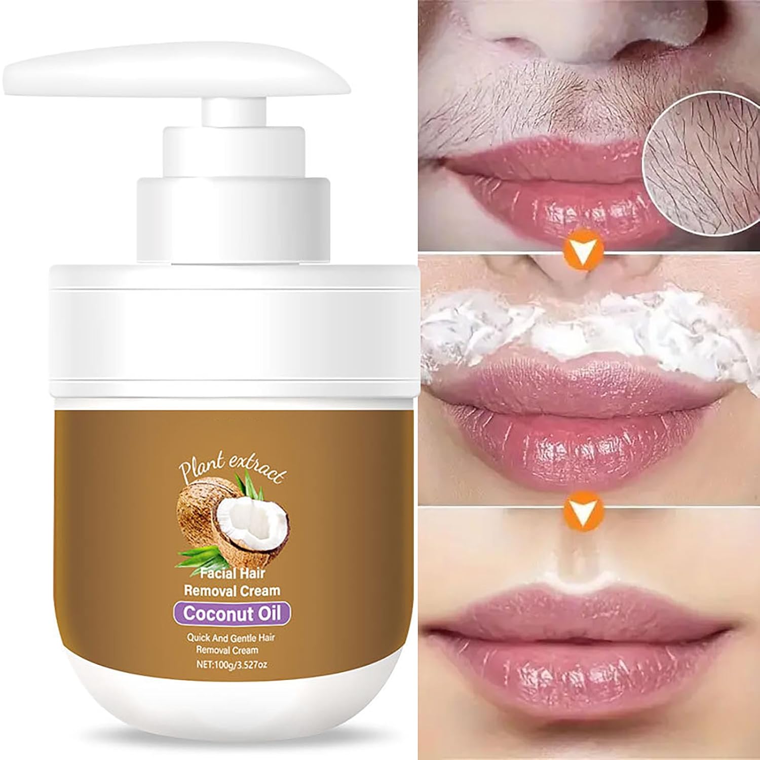 Facial Depilatory Cream, Coconut Facial Hair Removal Cream for Women - Image 3