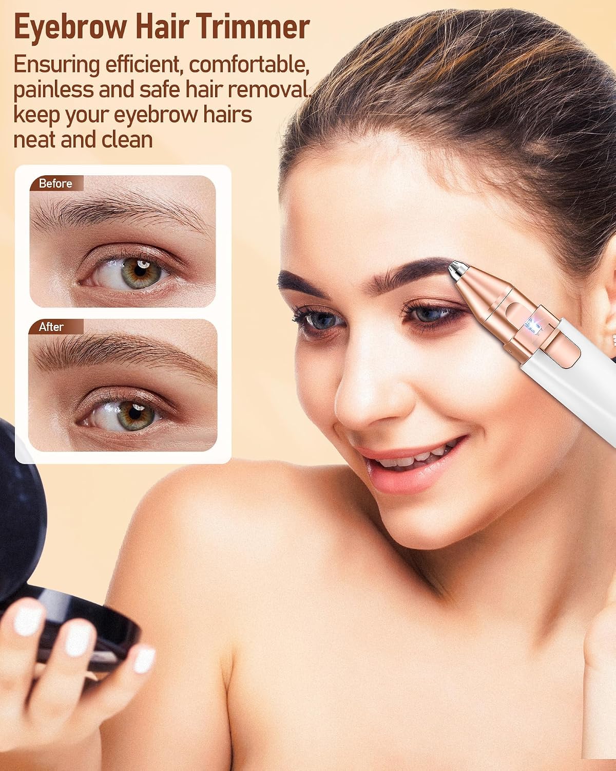 Eyebrow Trimmer Facial Hair Removal for Women: 2 in 1 Rechargeable Face Shaver with LED Light, Painless Electric Eyebrow Razor for Eyebrows, Upper Lip, Chin, Peach Fuzz & Fine Facial Hair - Image 2