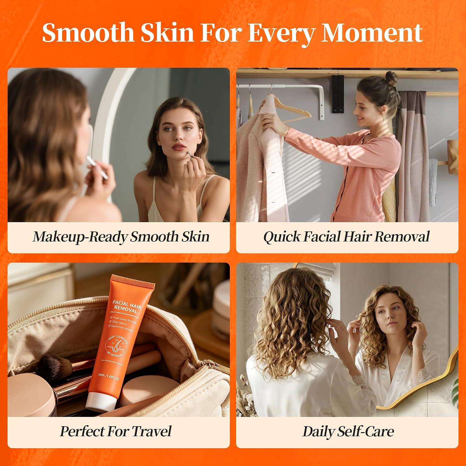 Facial Hair Removal Cream For Women, Gentle Face Hair Removal Cream For Sensitive Skin, Natural Depilatory Cream For Face Chin Peach Fuzz Upper Lip Hair, Flawless Facial Hair Remover, 1.69 Fl Oz - Image 8