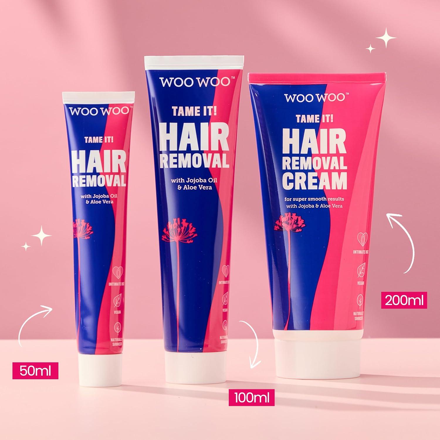 WooWoo Tame It! Natural Intimate Hair Removal Cream - Painless Vegan Hair Remover For Sensitive Skin - Depilatory For Genitals, Bikini, Legs & Bum - Women In-Shower Cream With Aloe Vera - 100ml - Image 6