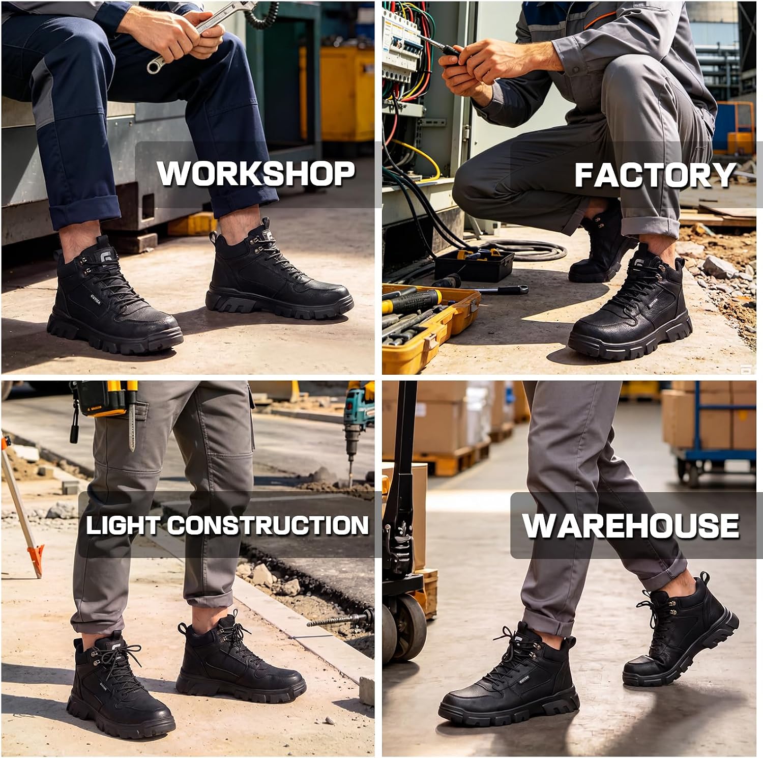 Light Steel Toe Boots for Men Comfortable Work Boots for Warehouse | Lightweight Safety Boots with Puncture Resistant Midsole, Protective Work Boots for Warehouse Factory Black - Image 7