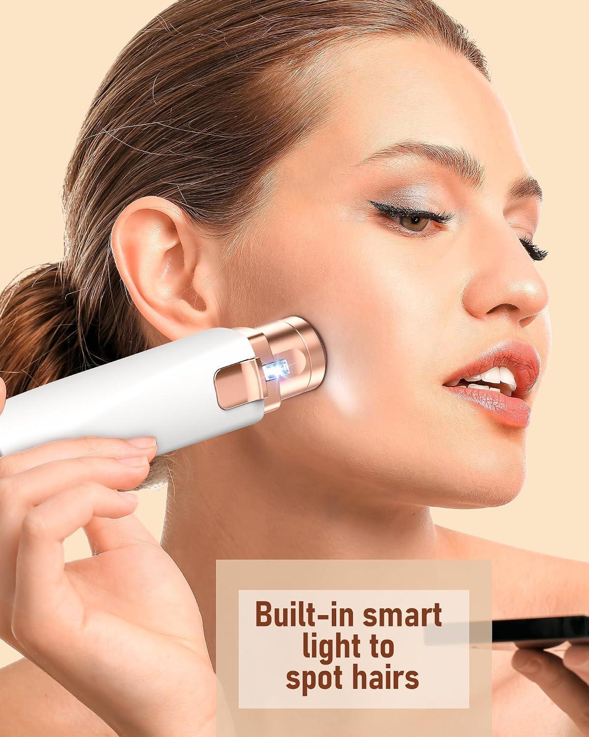 Eyebrow Trimmer Facial Hair Removal for Women: 2 in 1 Rechargeable Face Shaver with LED Light, Painless Electric Eyebrow Razor for Eyebrows, Upper Lip, Chin, Peach Fuzz & Fine Facial Hair - Image 4