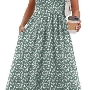 WIHOLL Summer Dresses for Women Flowy Casual Midi Dress Beach Vacation Sundresses with Pockets