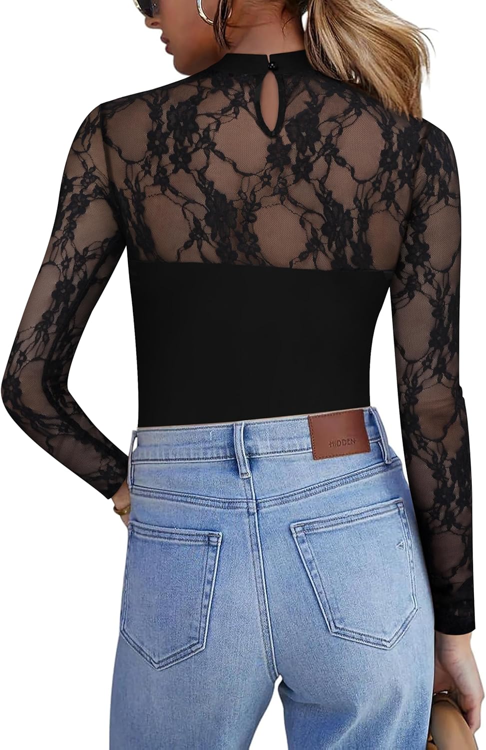 Zeagoo Long Sleeve Shirts for Women's Lace Tops Mesh Sheer Sexy Fall Blouse - Image 2
