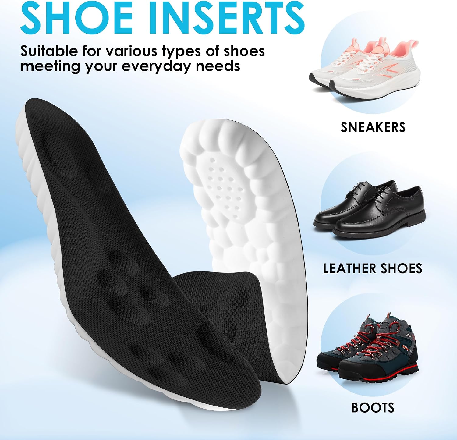 4D Cloud Steppers Insoles for Men and Women - Inserts, Soft, Memory Foam Insoles for Shoes, Boots & Sneakers (Black, Men: US 7-10/ Women: US 8.5-12) - Image 4