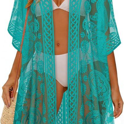 Womens Lace Bathing Suit Cover Up Open Front Swimsuit Coverup Bikini Beach