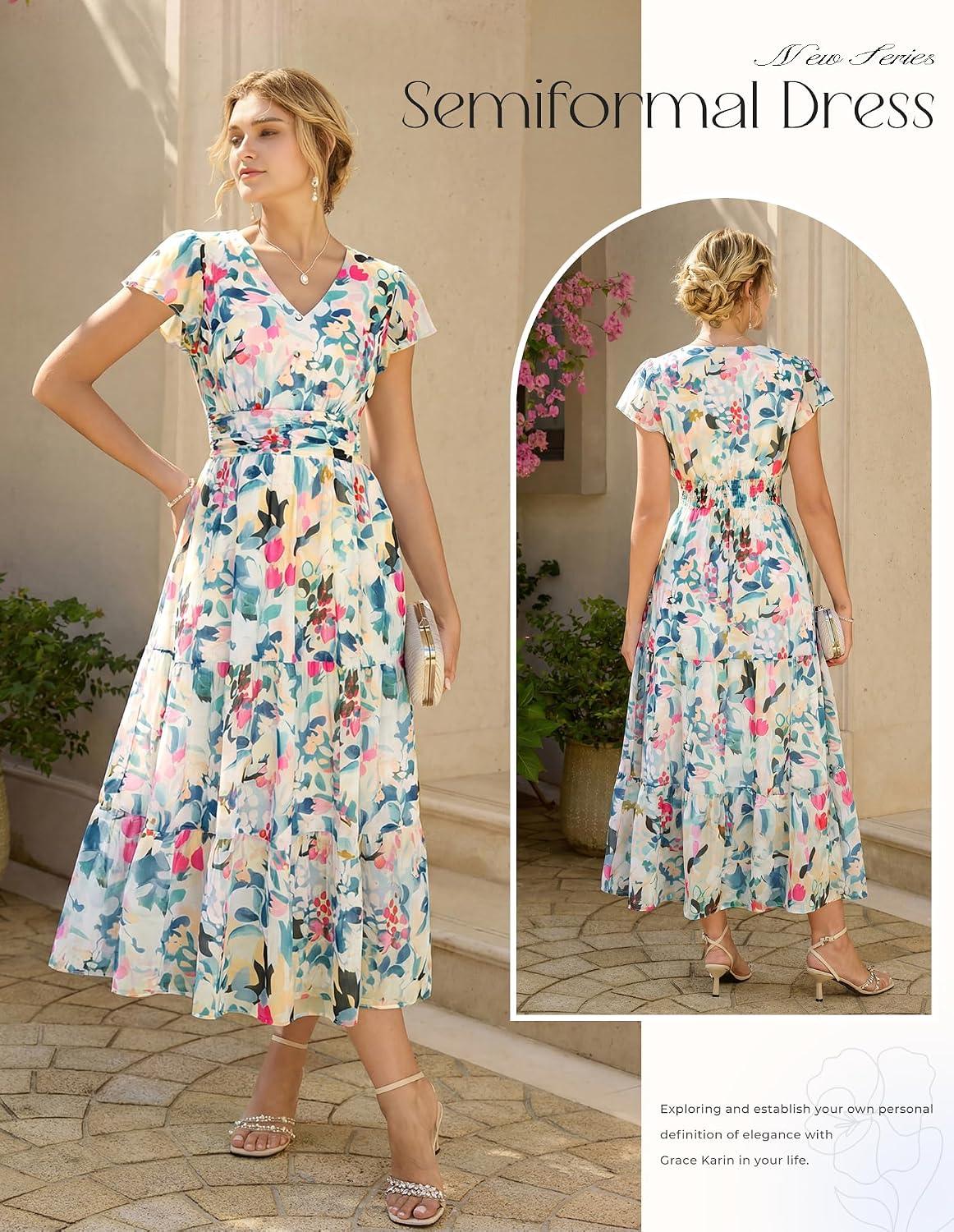 GRACE KARIN Women Summer Dress,Maxi Floral Wedding Guest Dresses - Image 2