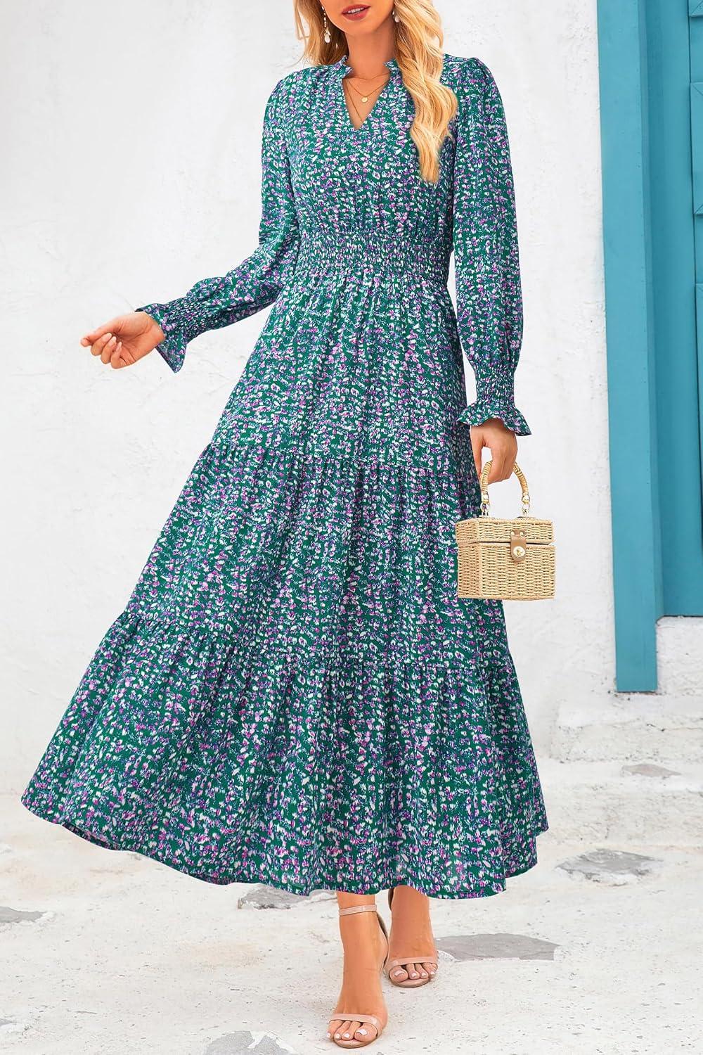 PRETTYGARDEN Women's Floral Maxi Dress Fall A Line Wedding Guest Dresses - Image 3