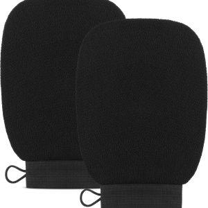 Valitic Exfoliating Glove Body Scrubber - Exfoliating Mitt Dead Skin Remover, Shower Face and Body Exfoliator - Korean Style Skin Scrubber Washcloth - Spray and Self Tan Remover, Pair Black