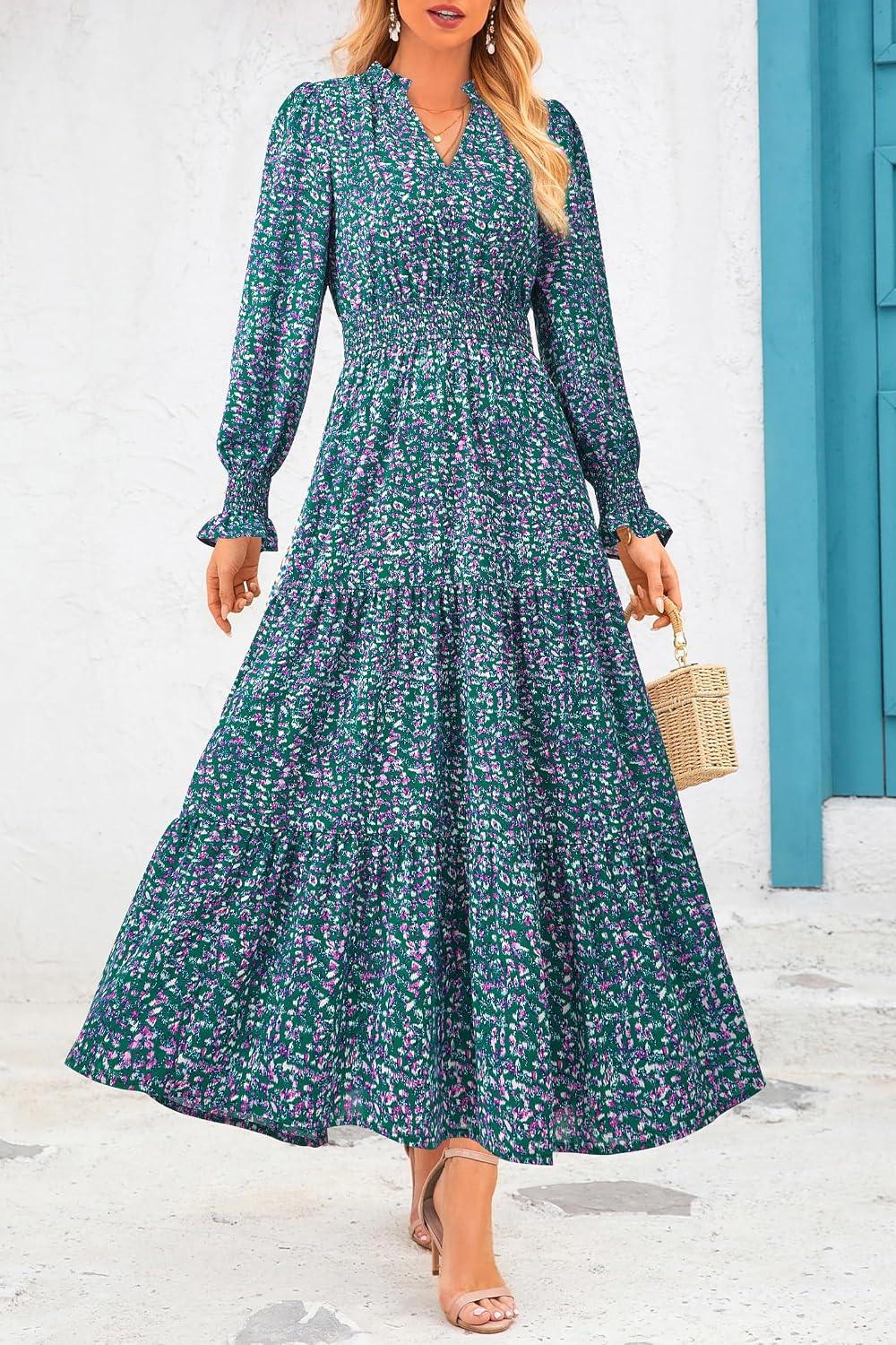 PRETTYGARDEN Women's Floral Maxi Dress Fall A Line Wedding Guest Dresses - Image 4