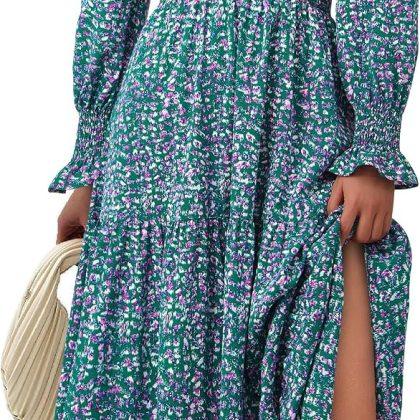 PRETTYGARDEN Women’s Floral Maxi Dress Fall A Line Wedding Guest Dresses