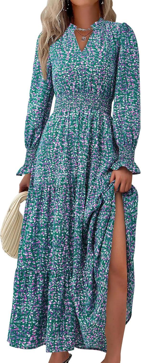 PRETTYGARDEN Women's Floral Maxi Dress Fall A Line Wedding Guest Dresses