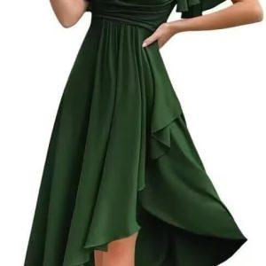 Women's Short Chiffon Bridesamid Dresses for Women Square Neck Pleated Formal Gown