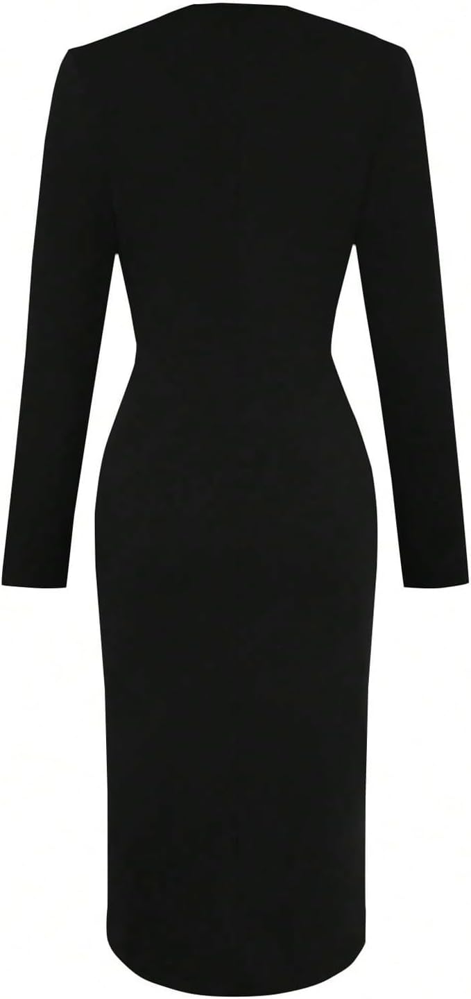 GORGLITTER Women's Long Sleeve Blazer Business Casual Suit Work Midi Dress - Image 2