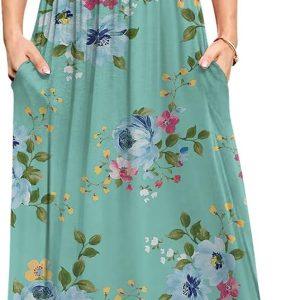 DB MOON Womens 2026 Maxi Dresses Empire Waist Long Summer Dress Casual Cap Short Sleeve Sundress with Pockets