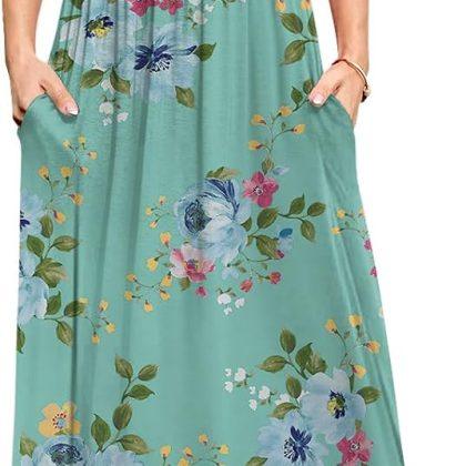 DB MOON Womens 2026 Maxi Dresses Empire Waist Long Summer Dress Casual Cap Short Sleeve Sundress with Pockets