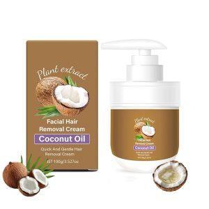 Coconut Facial Hair Removal Cream - Gentle & Effective for Women - Natural Formula, Moisturizing & Soothing, Painless Hair Remover, No Stubble, No Irritation, Fast Results, All Skin Types 3.53 oz