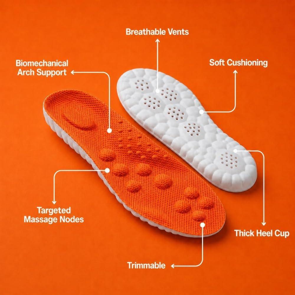 Memory Foam Comfort Boosting Insoles Men, 2026 4D Cloudy Unisex Massage Insole, Plantar Fasciitis Shock Absorbing Pain Relief for Work Boots Men Insoles for Hiking, Running, Standing All Day - Image 2