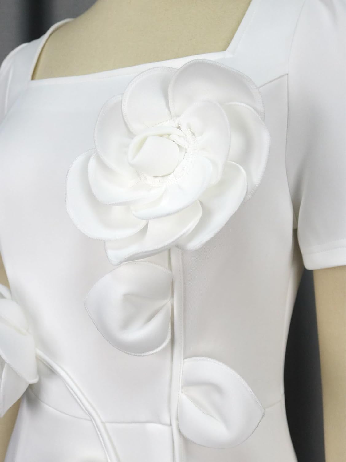 AOMEI Women White Sheath Bride Dress for Wedding Formal Short Sleeve Bodycon Midi Cocktail Evening Dresses with Flower - Image 6
