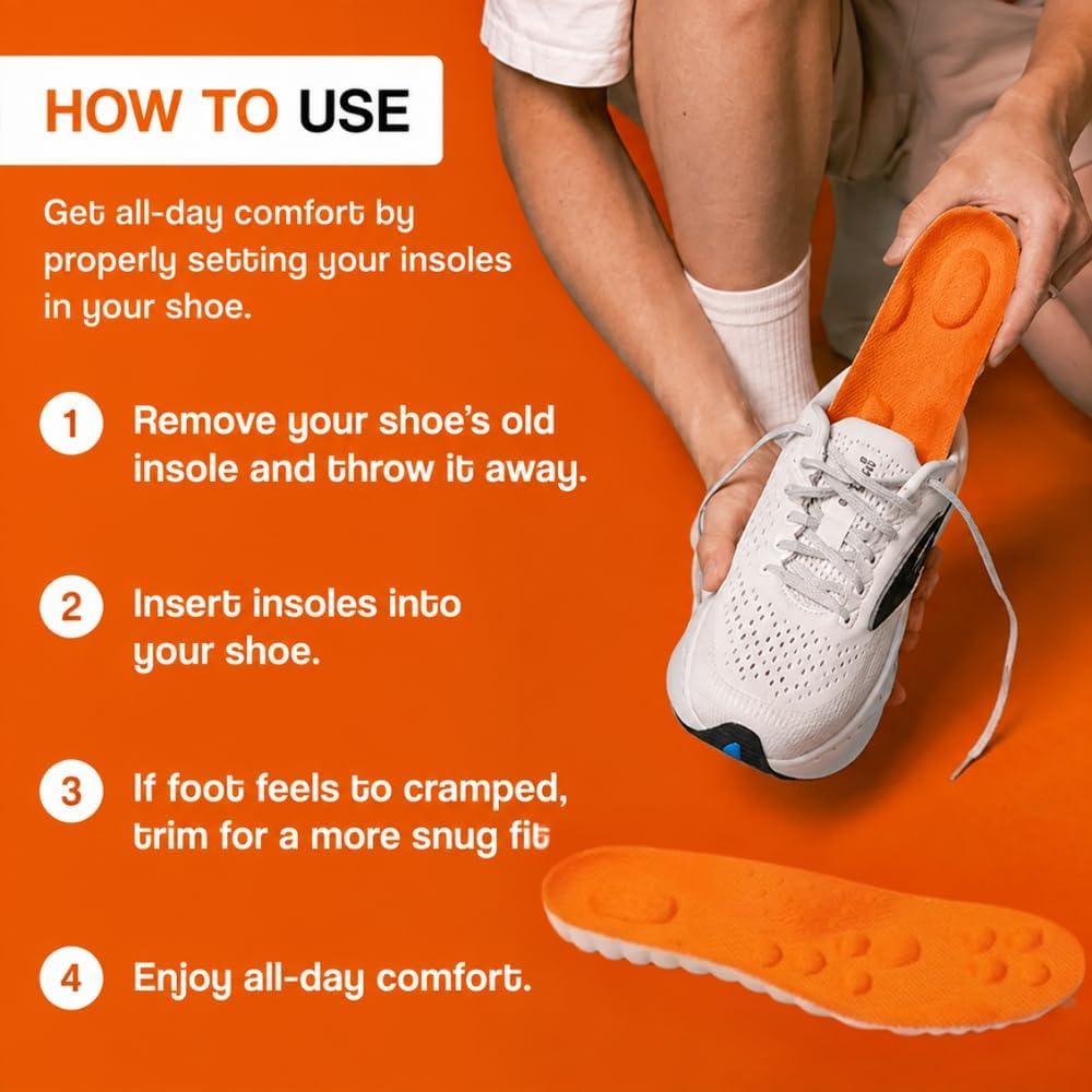 Memory Foam Comfort Boosting Insoles Men, 2026 4D Cloudy Unisex Massage Insole, Plantar Fasciitis Shock Absorbing Pain Relief for Work Boots Men Insoles for Hiking, Running, Standing All Day - Image 7