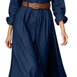 Western Dresses for Women Long Sleeve Lapel Button Dresses Maxi Outfit