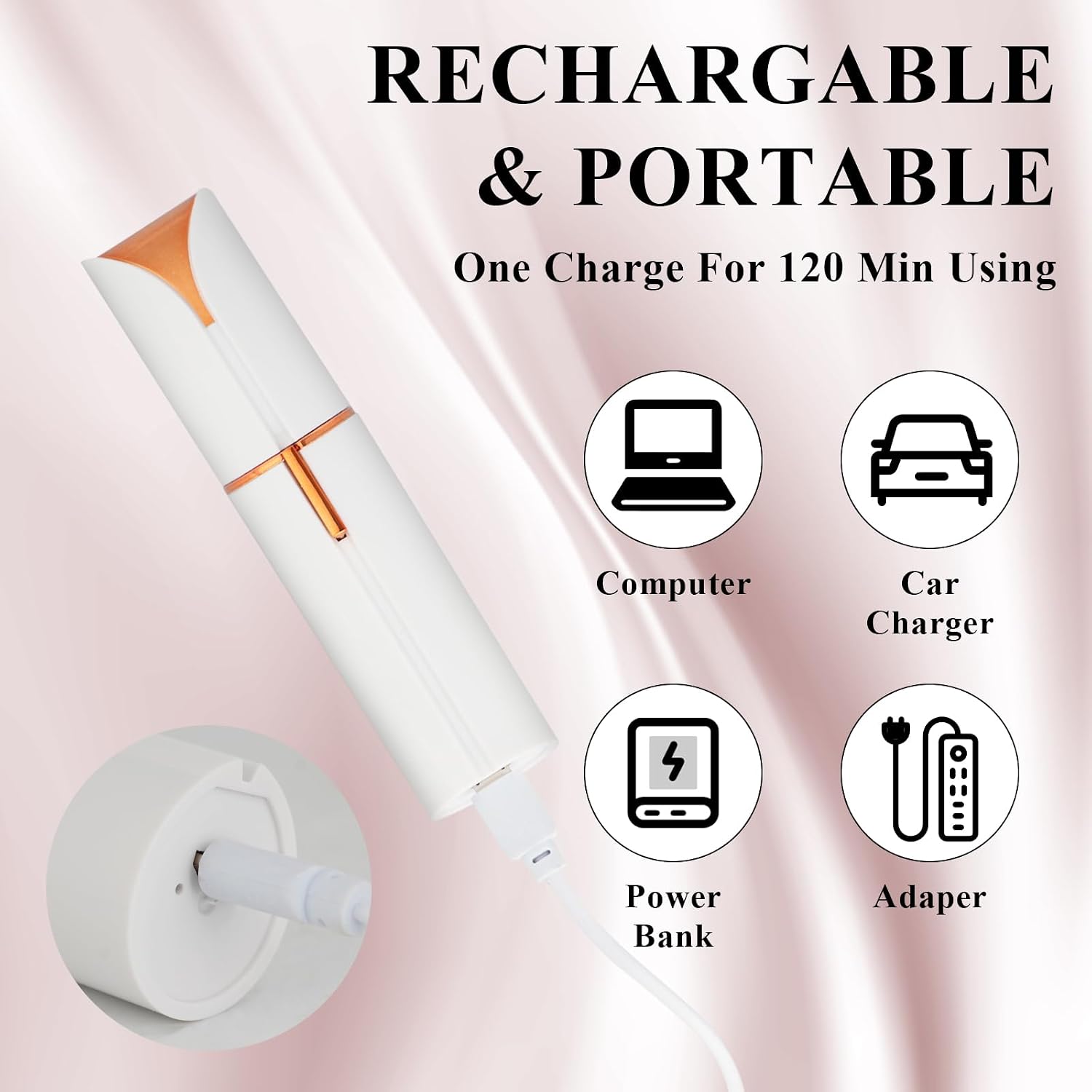 Yunmiss Facial Hair Removal for Women Men,Electric Painless Hair Removal Device Included 2 x Replacement Heads,USB Rechargeable Lady Womens Face Shaver with LED Light for Lip,Chin,Arms (Multicolor) - Image 4