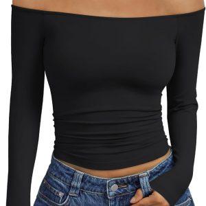 Trendy Queen Womens Off The Shoulder Tops Going Out Basic Sexy T Shirts