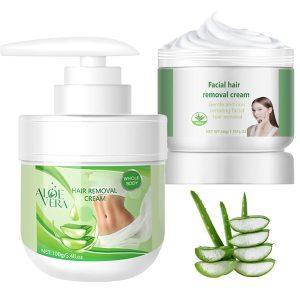 Facial Depilatory and Hair Removal Cream for Women, Aloe Vera Facial Hair Removal Cream for Upper Lip and Chin for Face Hair Remover for Body Sensitive Skin Gentle and Non-Irritating (2PCS)