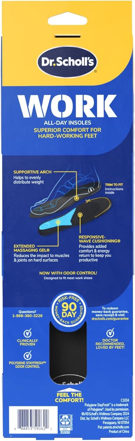 Dr. Scholl's Work All-Day Superior Comfort Insoles (with) Massaging Gel®, Men, 1 Pair, Trim to Fit (Pack of 2) - Image 10