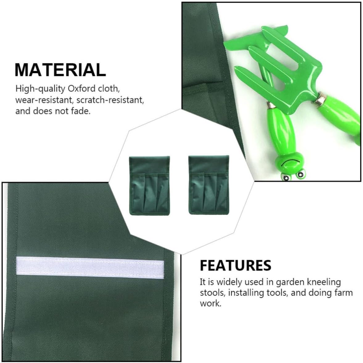 2pc Garden Kneeler Seat Bag, Green Oxford Cloth Tool Storage Attachment - Image 8