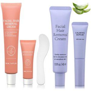 2PCS Facial Hair Removal Cream for Women Set with Soothing Creams & Spatula
